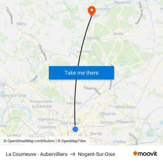La Courneuve - Aubervilliers to Nogent-Sur-Oise map