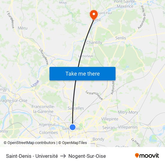Saint-Denis - Université to Nogent-Sur-Oise map