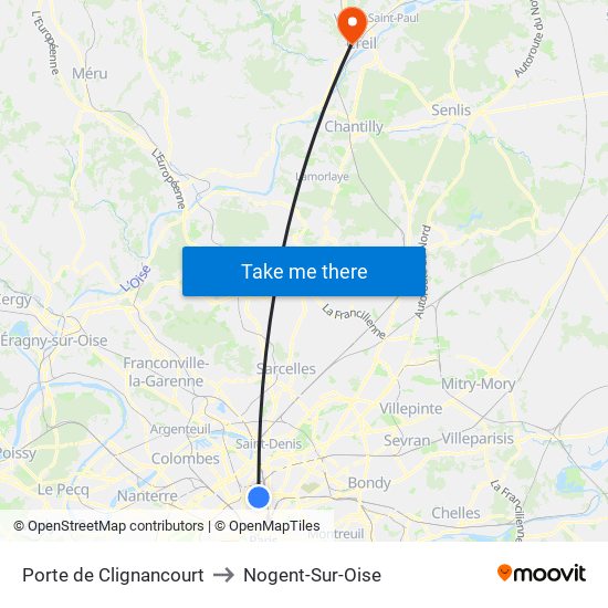 Porte de Clignancourt to Nogent-Sur-Oise map