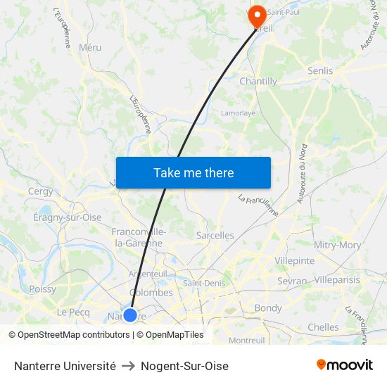 Nanterre Université to Nogent-Sur-Oise map