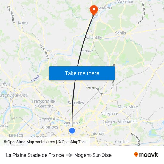 La Plaine Stade de France to Nogent-Sur-Oise map