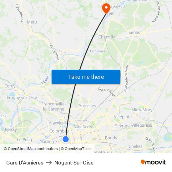 Gare D'Asnieres to Nogent-Sur-Oise map