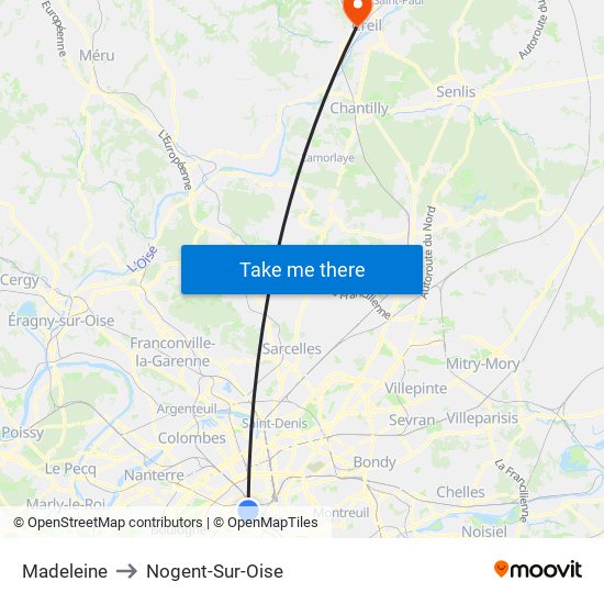 Madeleine to Nogent-Sur-Oise map