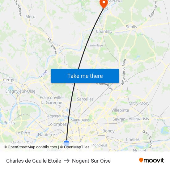 Charles de Gaulle Etoile to Nogent-Sur-Oise map