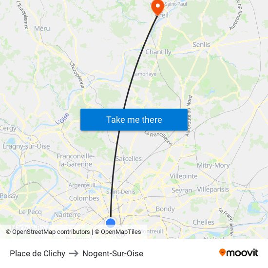 Place de Clichy to Nogent-Sur-Oise map