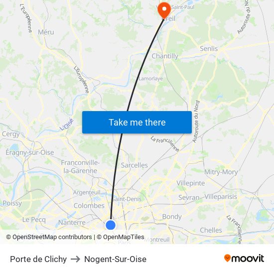 Porte de Clichy to Nogent-Sur-Oise map