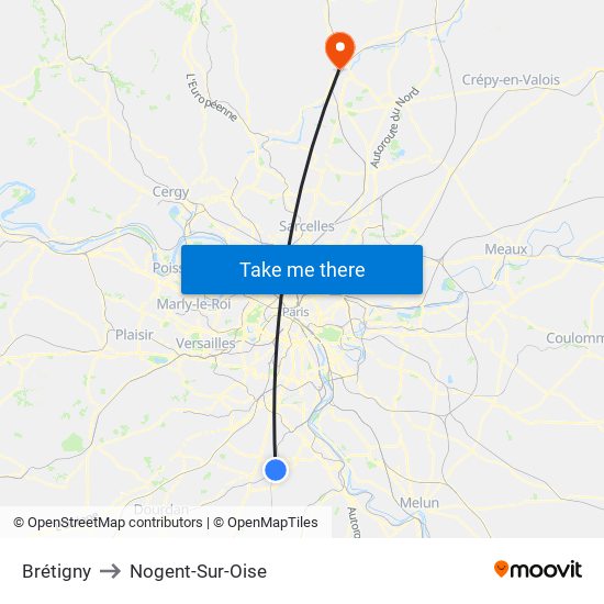 Brétigny to Nogent-Sur-Oise map