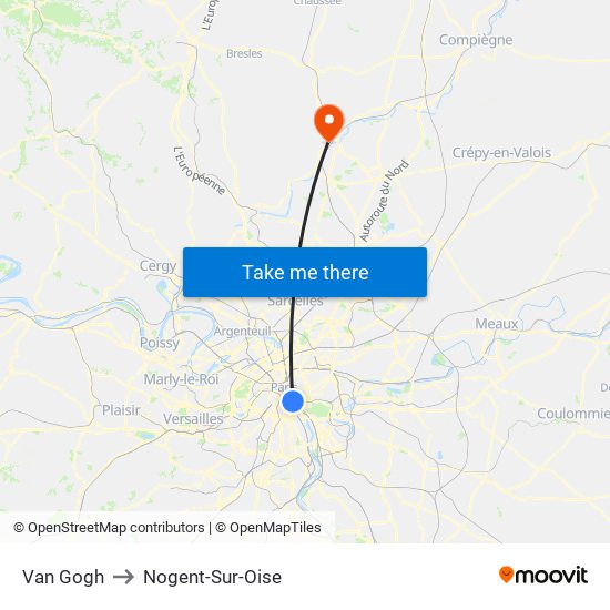 Van Gogh to Nogent-Sur-Oise map