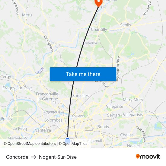 Concorde to Nogent-Sur-Oise map
