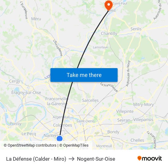 La Défense (Calder - Miro) to Nogent-Sur-Oise map