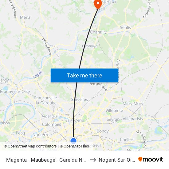 Magenta - Maubeuge - Gare du Nord to Nogent-Sur-Oise map