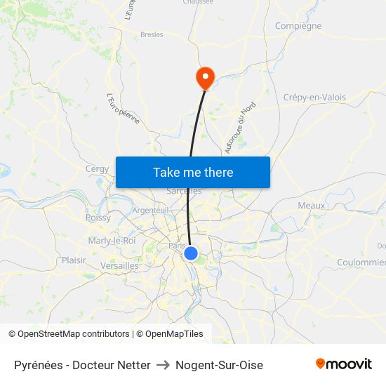 Pyrénées - Docteur Netter to Nogent-Sur-Oise map