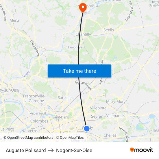 Auguste Polissard to Nogent-Sur-Oise map