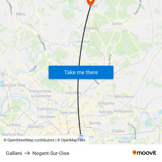 Gallieni to Nogent-Sur-Oise map