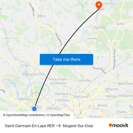 Saint-Germain-En-Laye RER to Nogent-Sur-Oise map