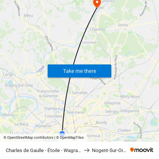 Charles de Gaulle - Étoile - Wagram to Nogent-Sur-Oise map