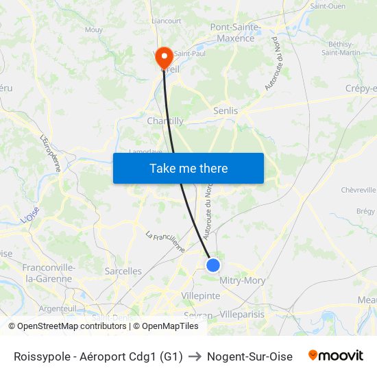 Roissypole - Aéroport Cdg1 (G1) to Nogent-Sur-Oise map