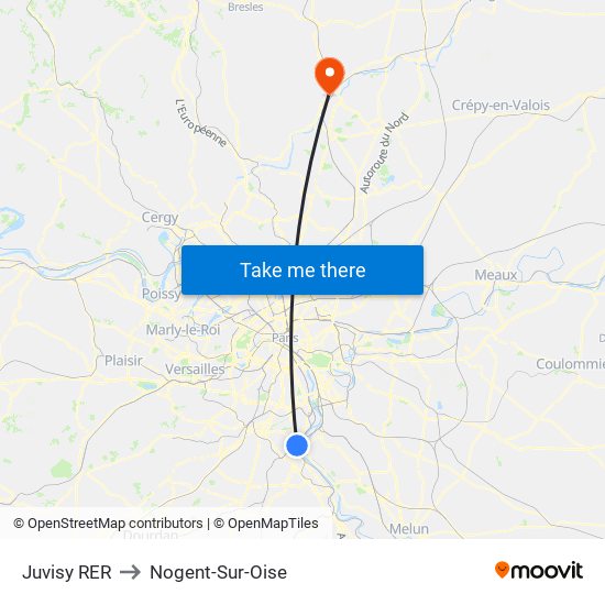 Juvisy RER to Nogent-Sur-Oise map
