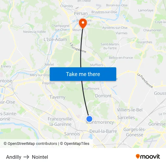 Andilly to Nointel map