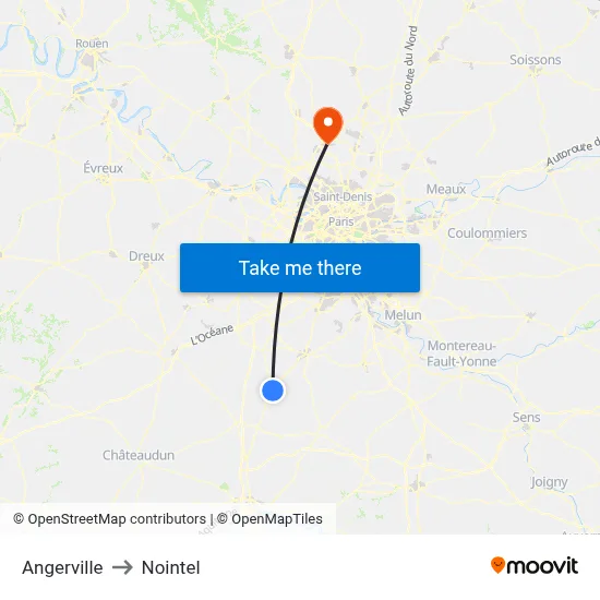 Angerville to Nointel map