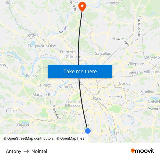 Antony to Nointel map