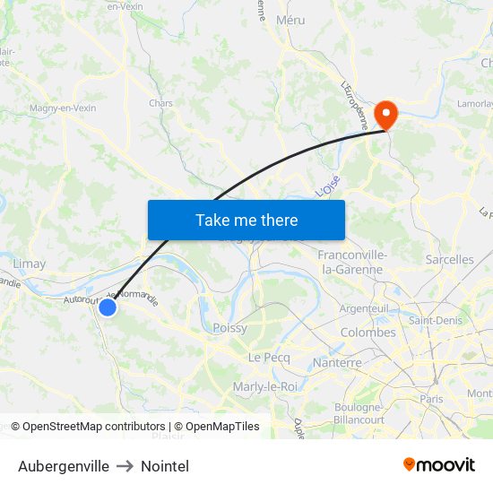 Aubergenville to Nointel map