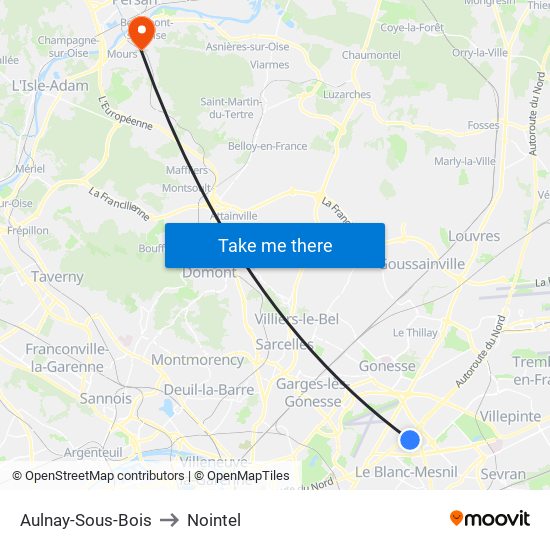 Aulnay-Sous-Bois to Nointel map