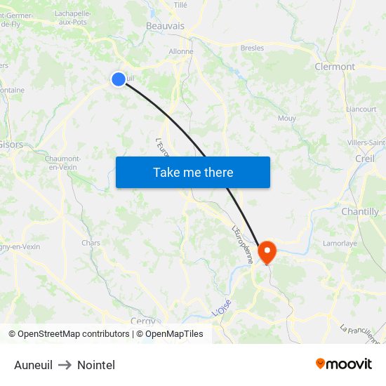 Auneuil to Nointel map