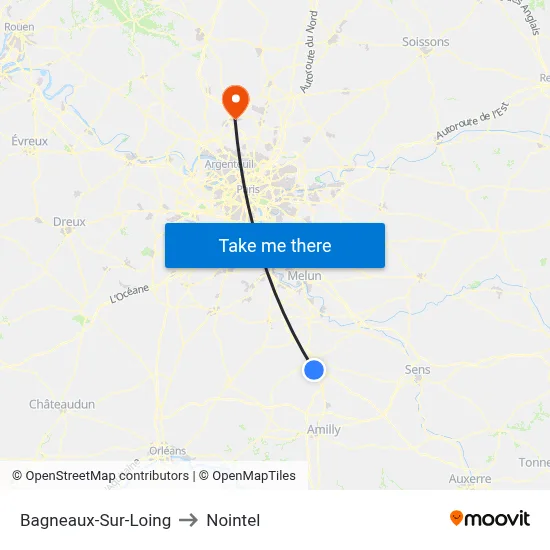 Bagneaux-Sur-Loing to Nointel map