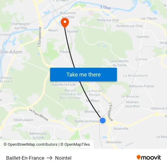 Baillet-En-France to Nointel map