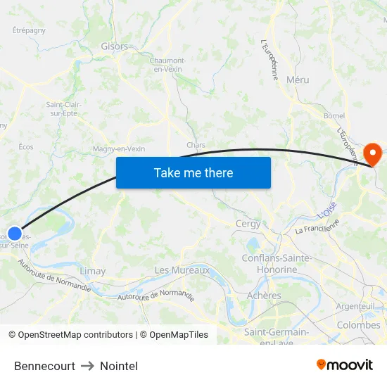 Bennecourt to Nointel map
