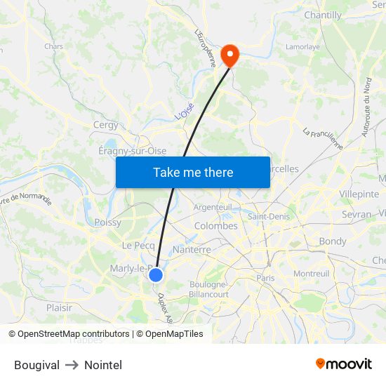 Bougival to Nointel map