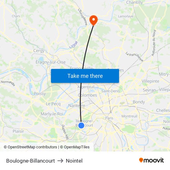 Boulogne-Billancourt to Nointel map