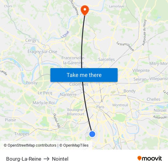 Bourg-La-Reine to Nointel map