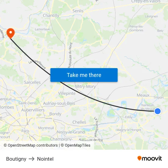 Boutigny to Nointel map