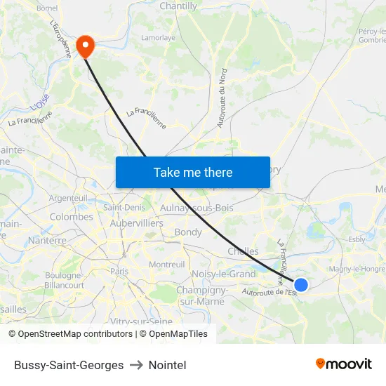 Bussy-Saint-Georges to Nointel map