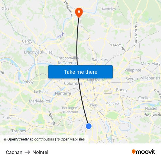 Cachan to Nointel map
