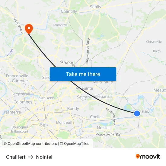 Chalifert to Nointel map