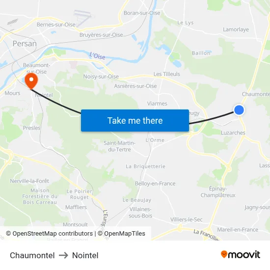 Chaumontel to Nointel map