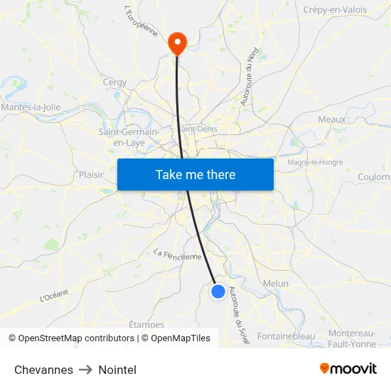 Chevannes to Nointel map