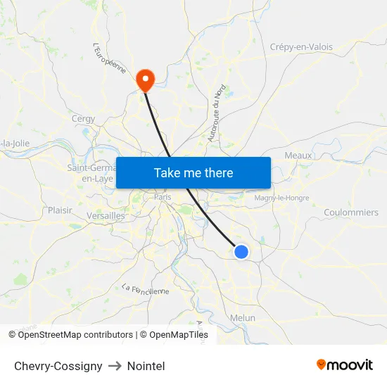 Chevry-Cossigny to Nointel map