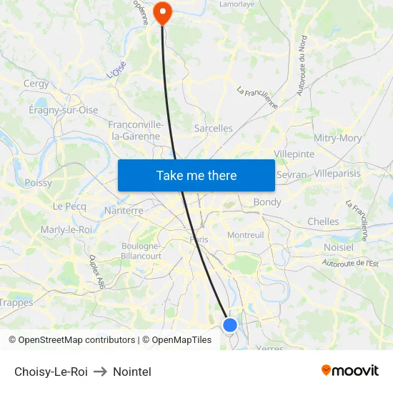 Choisy-Le-Roi to Nointel map