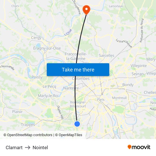 Clamart to Nointel map