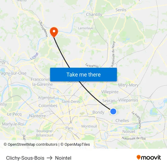 Clichy-Sous-Bois to Nointel map