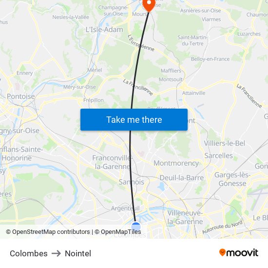 Colombes to Nointel map