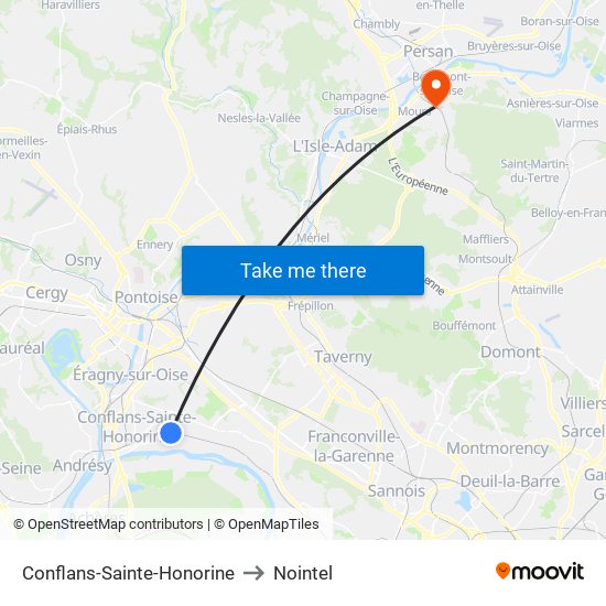 Conflans-Sainte-Honorine to Nointel map