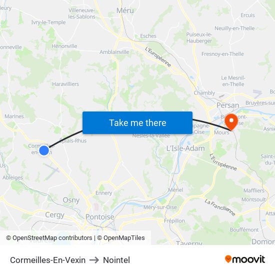 Cormeilles-En-Vexin to Nointel map