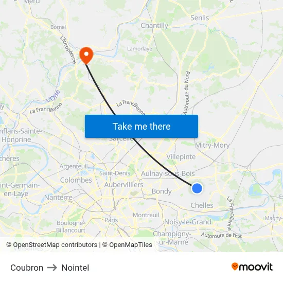 Coubron to Nointel map
