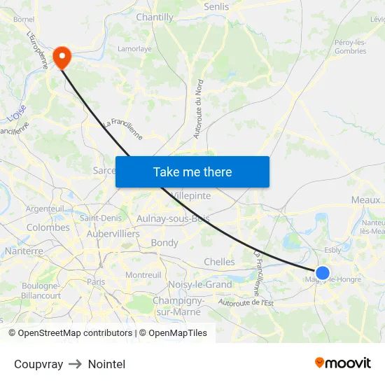Coupvray to Nointel map