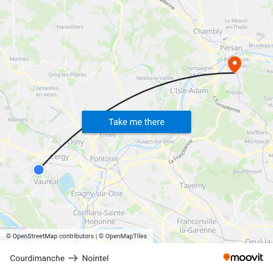 Courdimanche to Nointel map